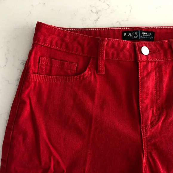Lee Riders by Lee Casual Mid Rise Bermuda 5 Pocket Denim Jean Shorts Red Sz 6 - Picture 3 of 9